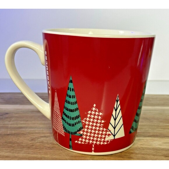 Starbucks 2017 Geometric Plaid Stripe Christmas Holiday Trees Retro Modern Mug - Picture 4 of 11